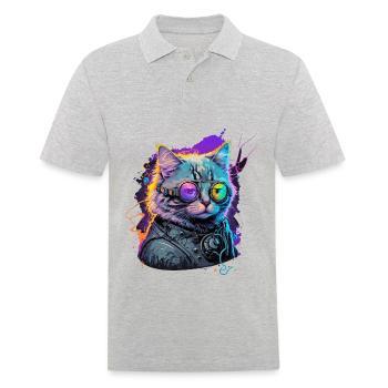 Cyber Katze - Männer Poloshirt - Grau meliert - Vorne - Kai (181cm)