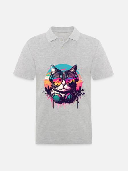 Miami Beach Cat - Men's Polo Shirt - heather grey