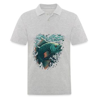 Fisch mit offenem Maul - Männer Poloshirt - Grau meliert - Vorne - Kai (181cm)