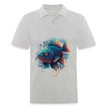 Œuvre d’art sur les poissons - Polo Homme - gris chiné - Devant - Kai (181cm)