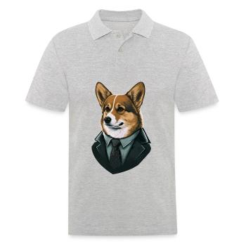 Illustration d’art Corgi décective - Polo Homme - gris chiné - Devant - Kai (181cm)