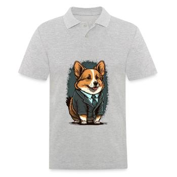 Fluffy Corgi en costume - Polo Homme - gris chiné - Devant - Kai (181cm)