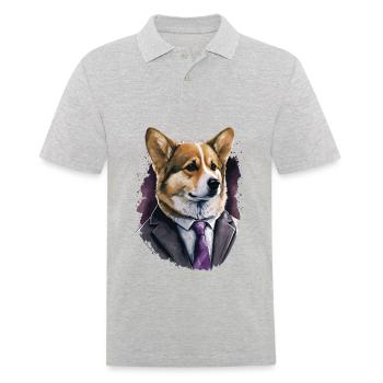 Fasionable élégant Corgi - Polo Homme - gris chiné - Devant - Kai (181cm)