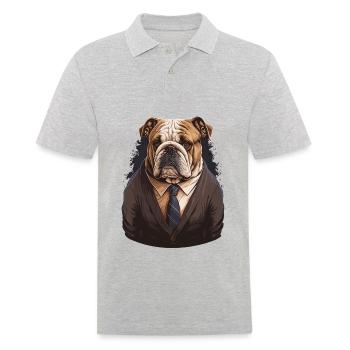 Bulldog en costume marron - Polo Homme - gris chiné - Devant - Kai (181cm)