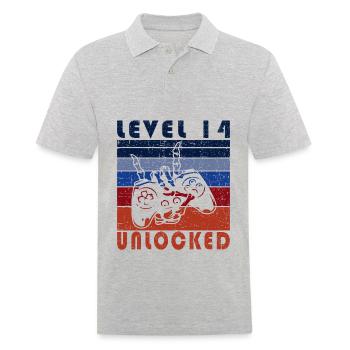 Gamer 14. Geburtstag Level 14 - Männer Poloshirt - Grau meliert - Vorne - Kai (181cm)