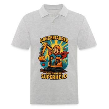 Baggerfahrer Superheld - Bagger fahren - Männer Poloshirt - Grau meliert - Vorne - Kai (181cm)