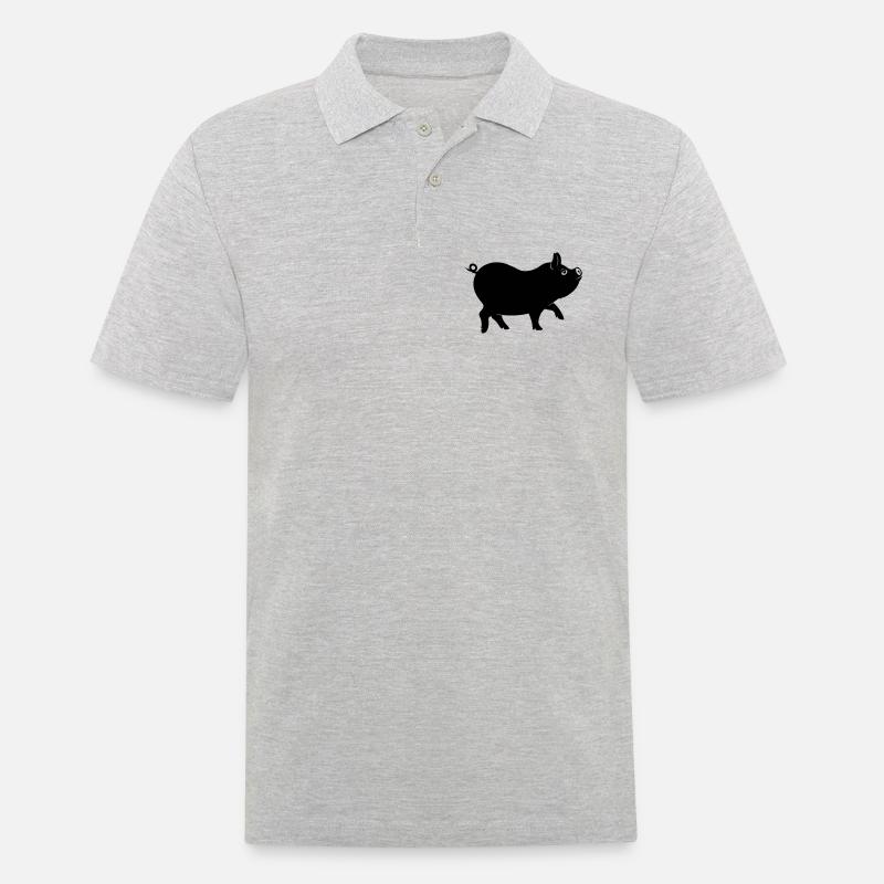Schweineschattenfigur mit lockigem Schwanz - Männer Poloshirt - Grau meliert