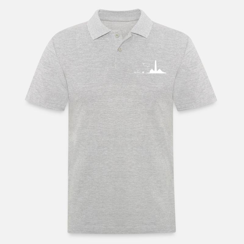 Moin Westerhever Leuchtturm mit Schaf und Möwen - Männer Poloshirt - Grau meliert