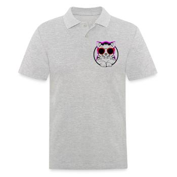 Farben änderbar | COOL CAT - COOLE KATZE - Männer Poloshirt - Grau meliert - Vorne - Kai (181cm)