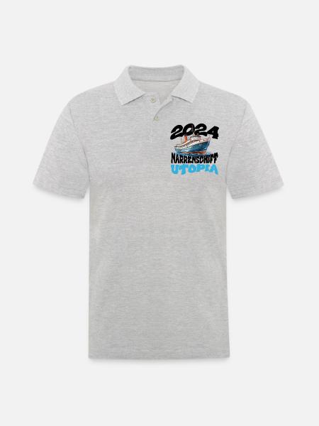 Narrenschiff Utopia, Franz Josef Strauß - Männer Poloshirt - Grau meliert
