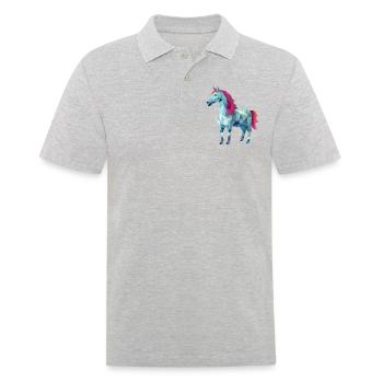Cheval blanc en design d’art polygonal rose - Polo Homme - gris chiné - Devant - Kai (181cm)