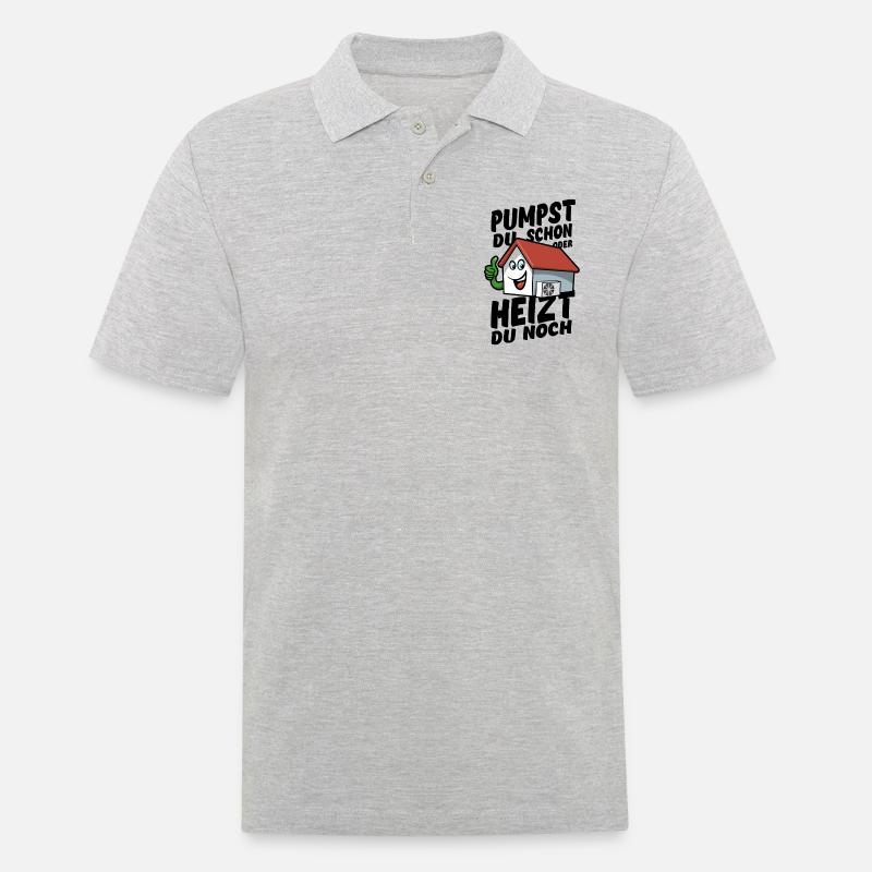 Pumpst du schon oder heizt du noch? - Wärmepumpe - Männer Poloshirt - Grau meliert