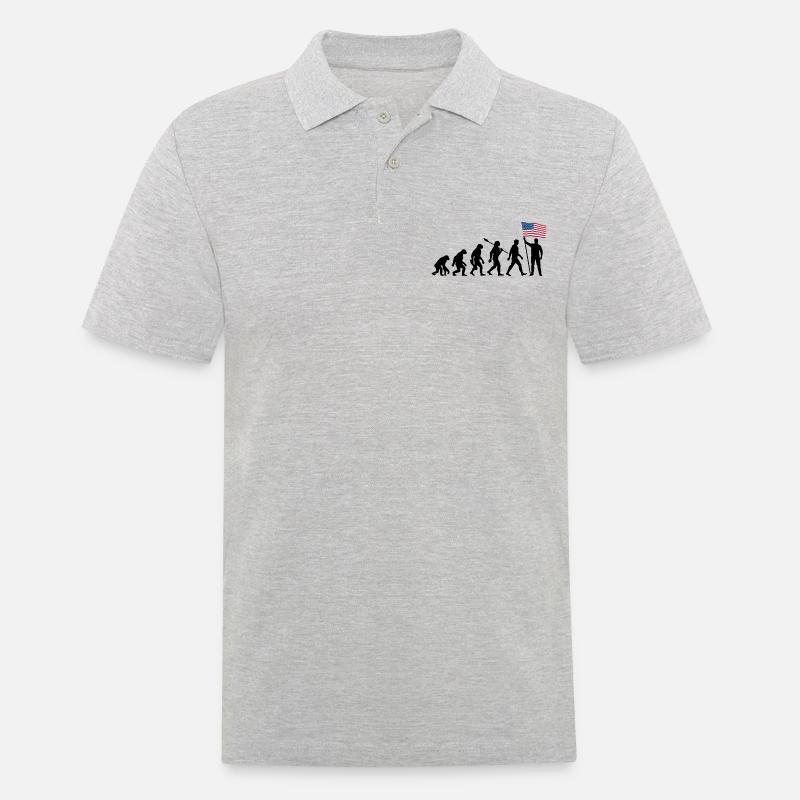 Amérique - États-Unis - Evolution - Drapeau - Nation - Polo Homme - gris chiné