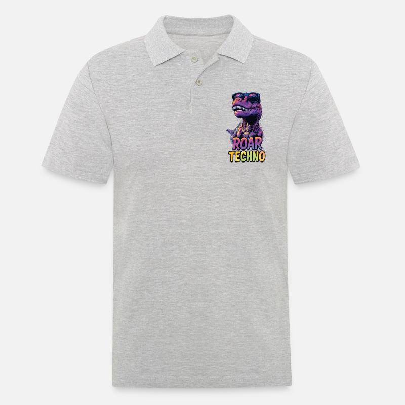 T-Rex - Roar TECHNO - Männer Poloshirt - Grau meliert