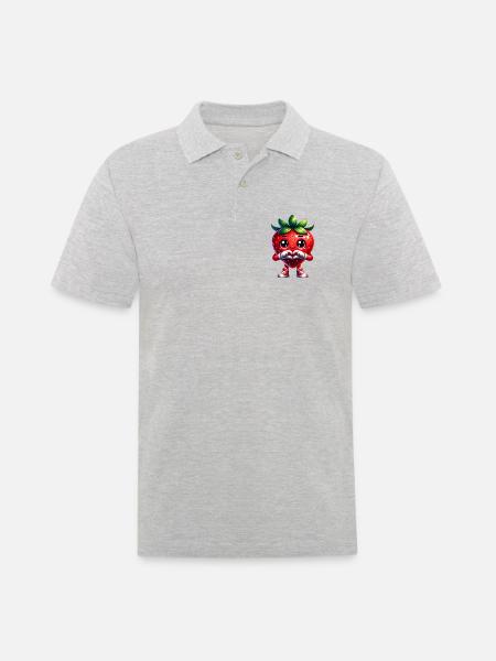 Erdbeere Herzhände - Männer Poloshirt - Grau meliert