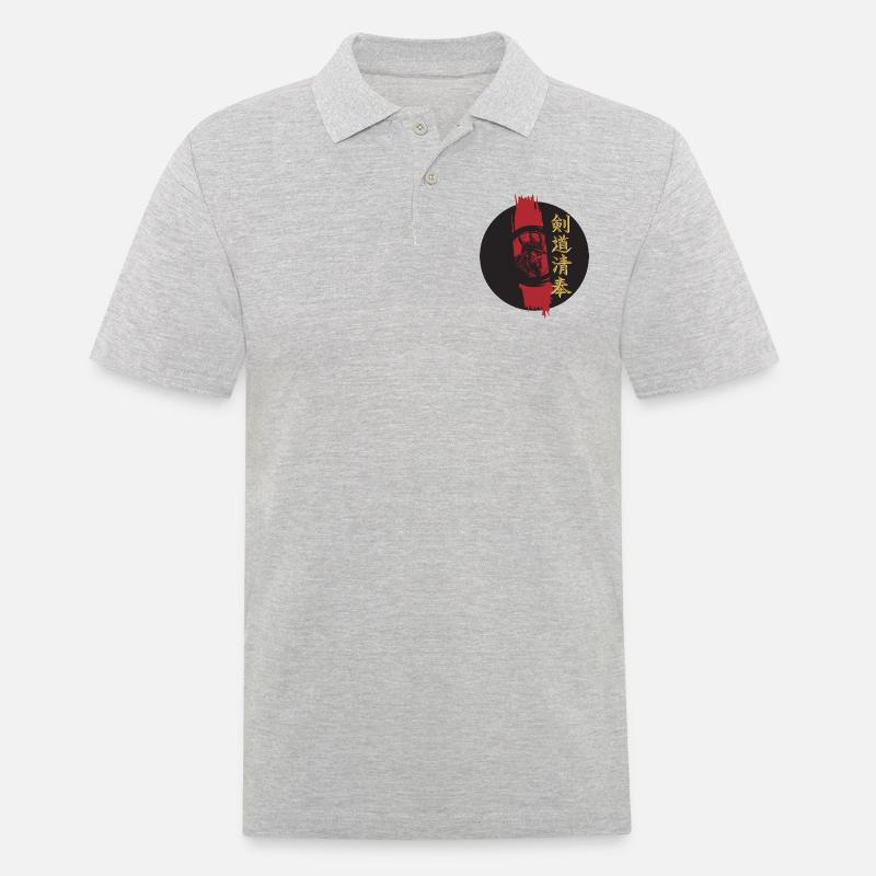 Japan Samurai Design - Männer Poloshirt - Grau meliert