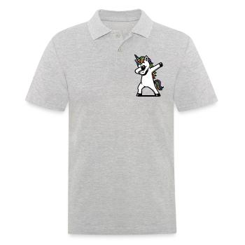 Einhorn dabbing - Regenbogen Farben - Geschenk - Männer Poloshirt - Grau meliert - Vorne - Kai (181cm)