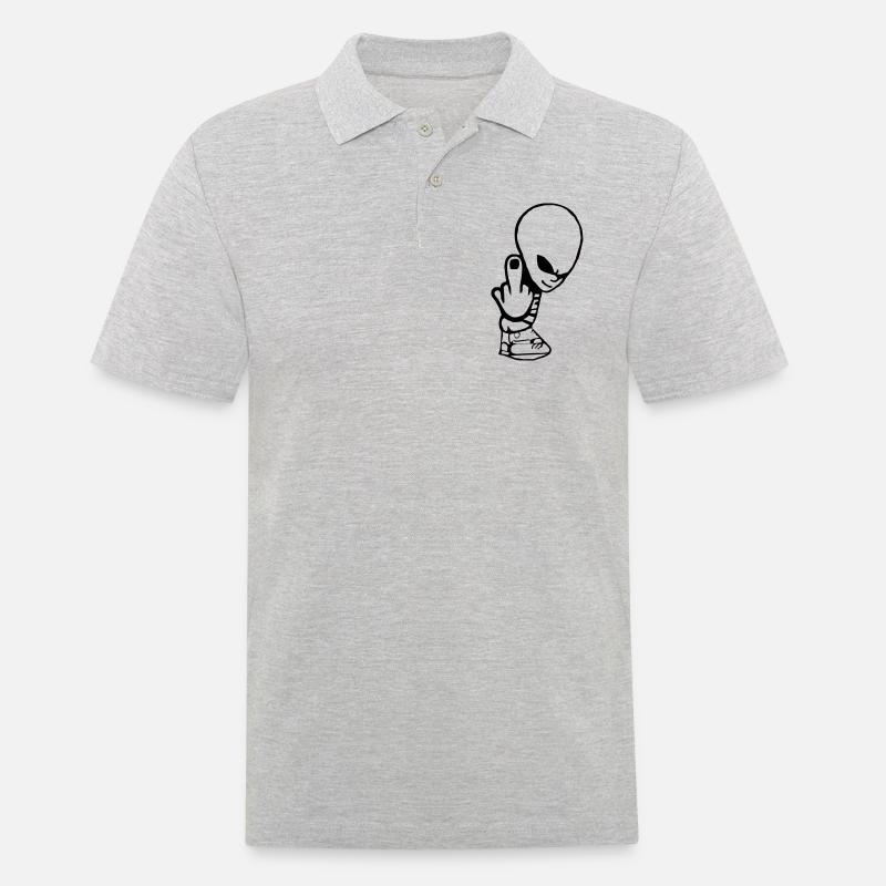 Alien Mittelfinger (D00122) - Männer Poloshirt - Grau meliert