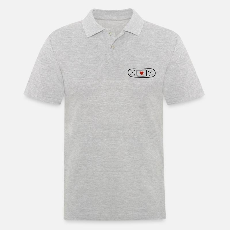 Pflaster Herz Doodle - Männer Poloshirt - Grau meliert