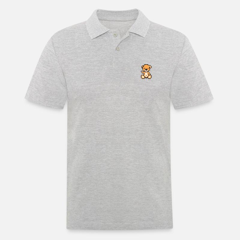 Pixel Bär Neon Orange - Männer Poloshirt - Grau meliert