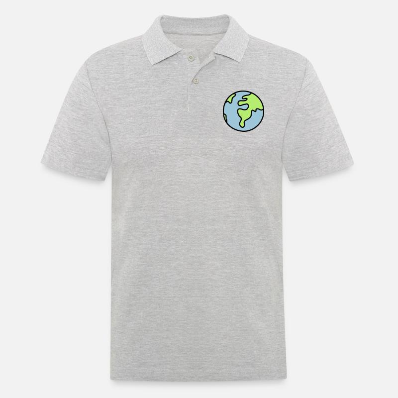 Globus - Welt - Männer Poloshirt - Grau meliert