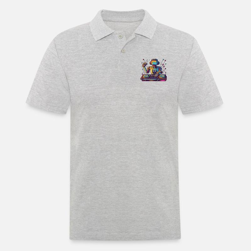 Roboter DJ Geschenkidee - Männer Poloshirt - Grau meliert