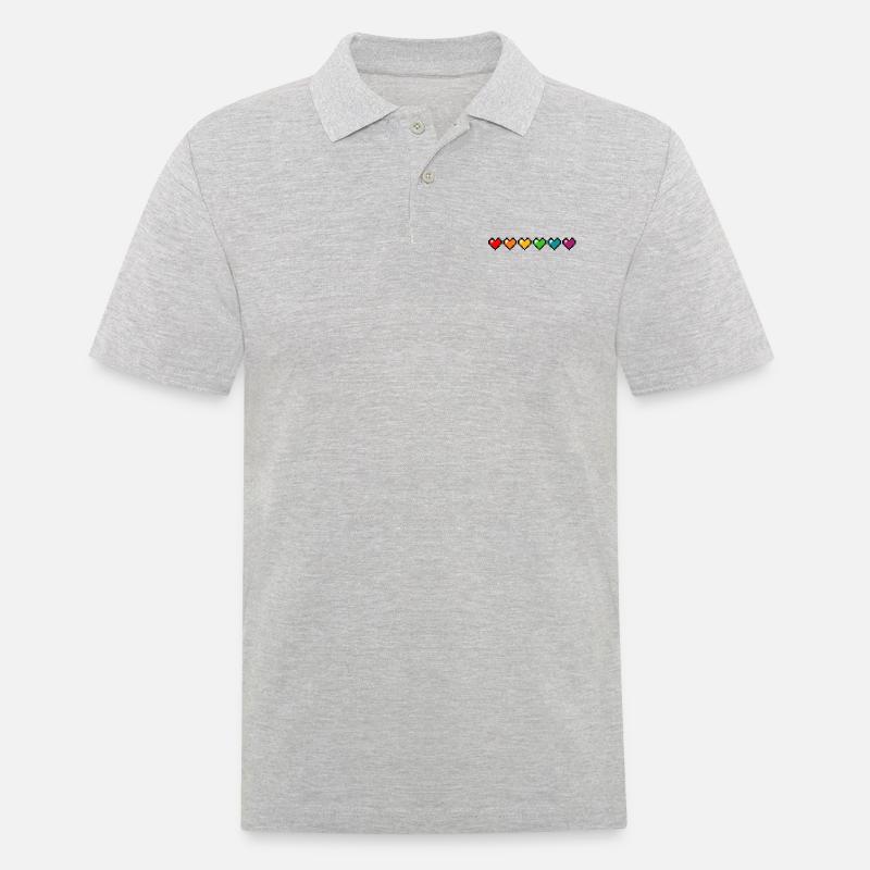 Pride Pixel Hearts - Männer Poloshirt - Grau meliert