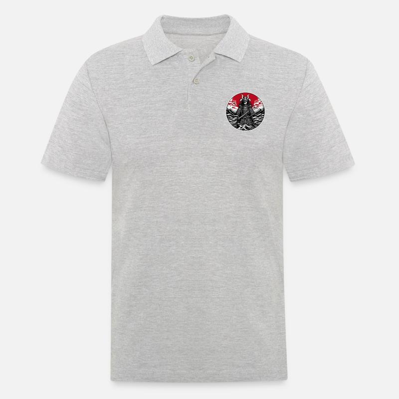 Roter Samurai Krieger Weiß - Männer Poloshirt - Grau meliert