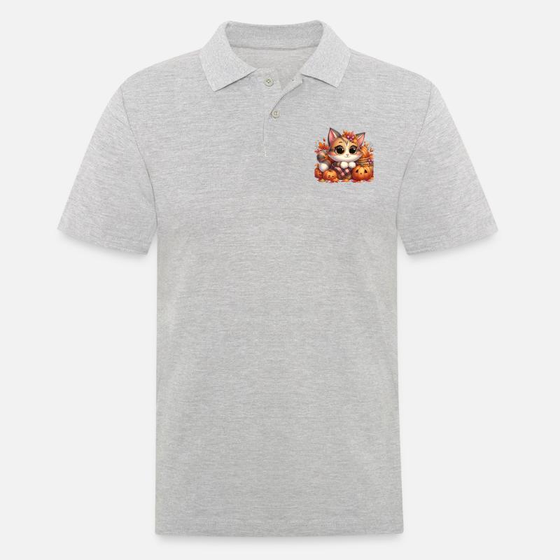Herbst Katze 5 - Männer Poloshirt - Grau meliert