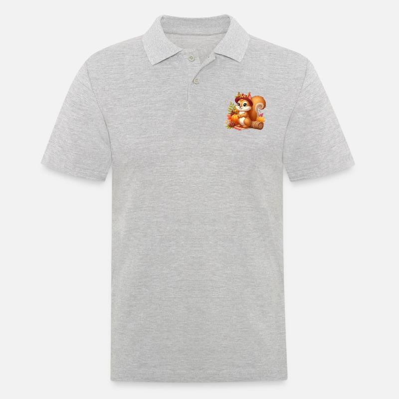 Eichhörnchen Herbst - Männer Poloshirt - Grau meliert