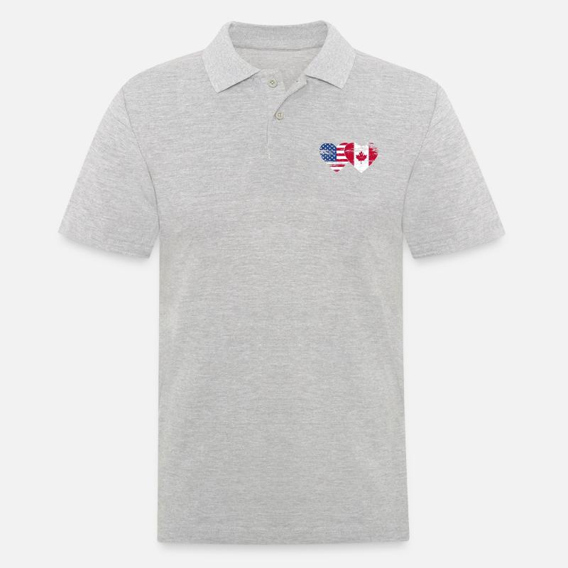 États-Unis, Canada, Drapeau Coeur Utilisé - Polo Homme - gris chiné
