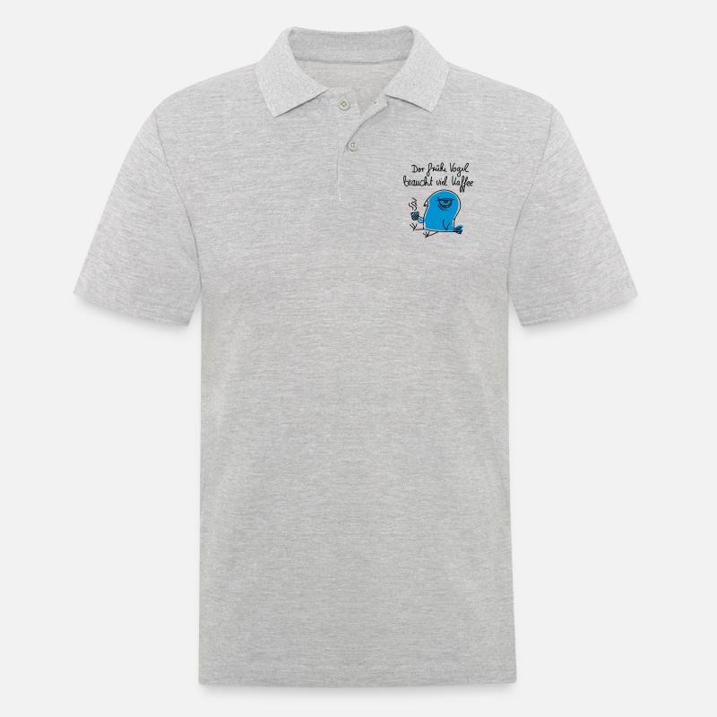 Der frühe Vogel braucht viel Kaffee - Männer Poloshirt - Grau meliert