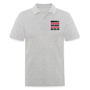 Männer verfahren sich nicht, sie kreisen ein - Männer Poloshirt - Grau meliert - Vorne - Kai (181cm)