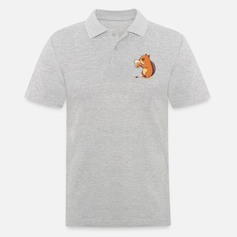 Süßes Eichhörnchen mit Bier - Männer Poloshirt - Grau meliert