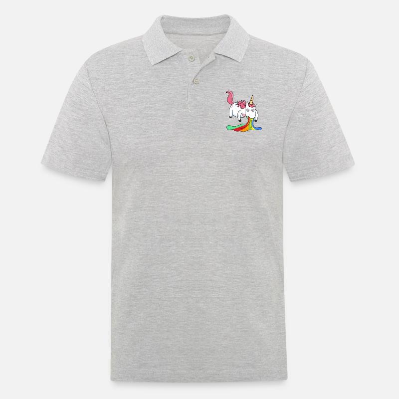 Kotzendes Einhorn Regenbogen - Männer Poloshirt - Grau meliert