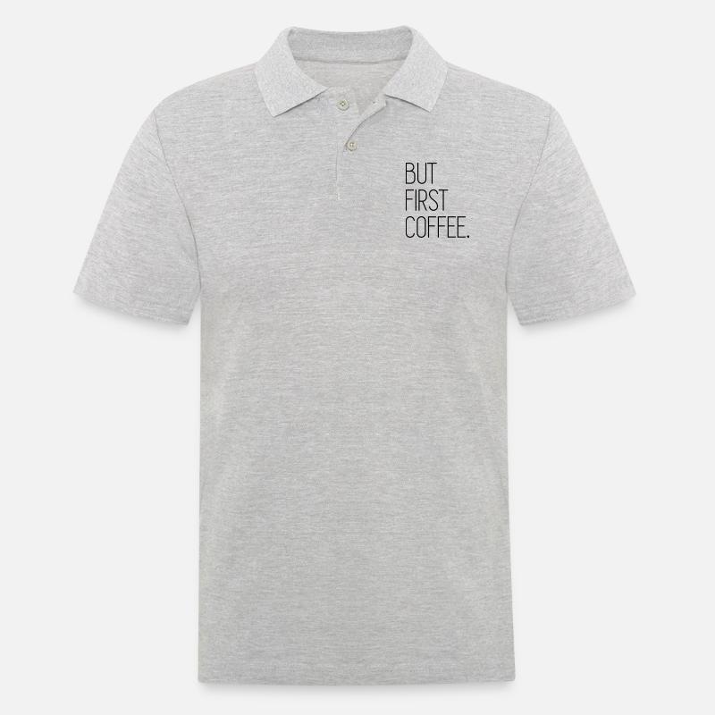 But First Coffee - Männer Poloshirt - Grau meliert