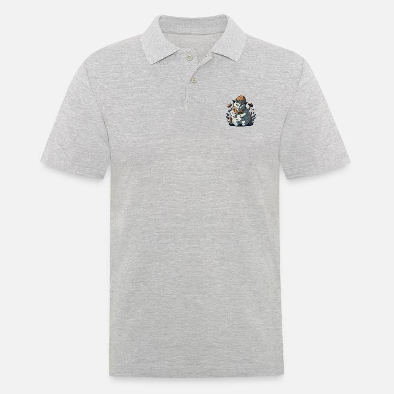 Fette Cottagecore-Katze mit Pilzhut - Männer Poloshirt - Grau meliert