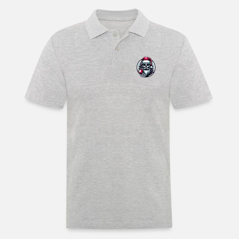 Weihnachtsmann Skull mit Christbaumkugel - Männer Poloshirt - Grau meliert