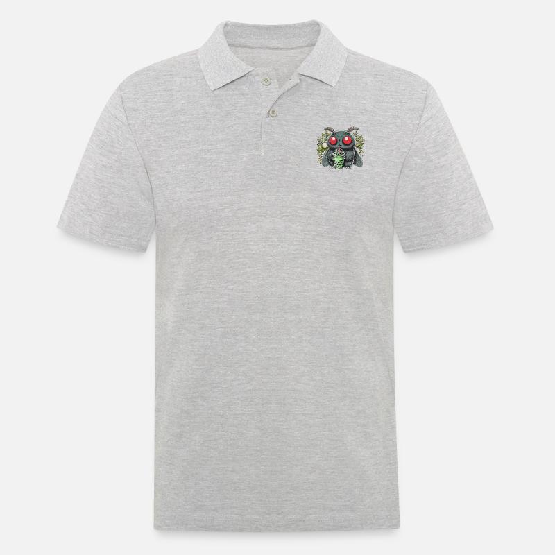 Mothman Drinking Bubble Tea - Männer Poloshirt - Grau meliert