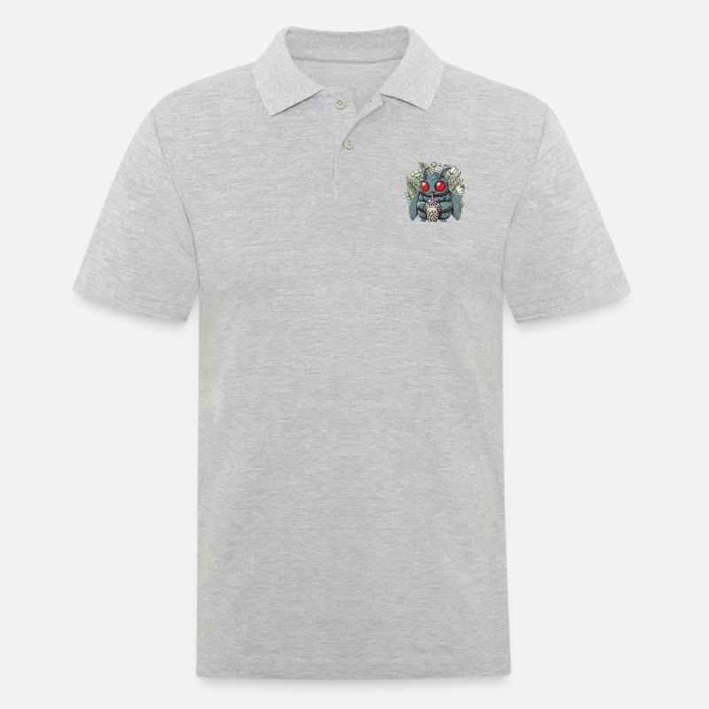 Funny Mothman with Bubble Tea - Männer Poloshirt - Grau meliert