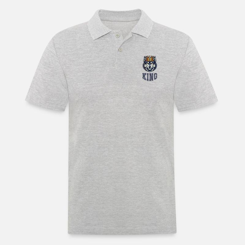 wolf king - Männer Poloshirt - Grau meliert
