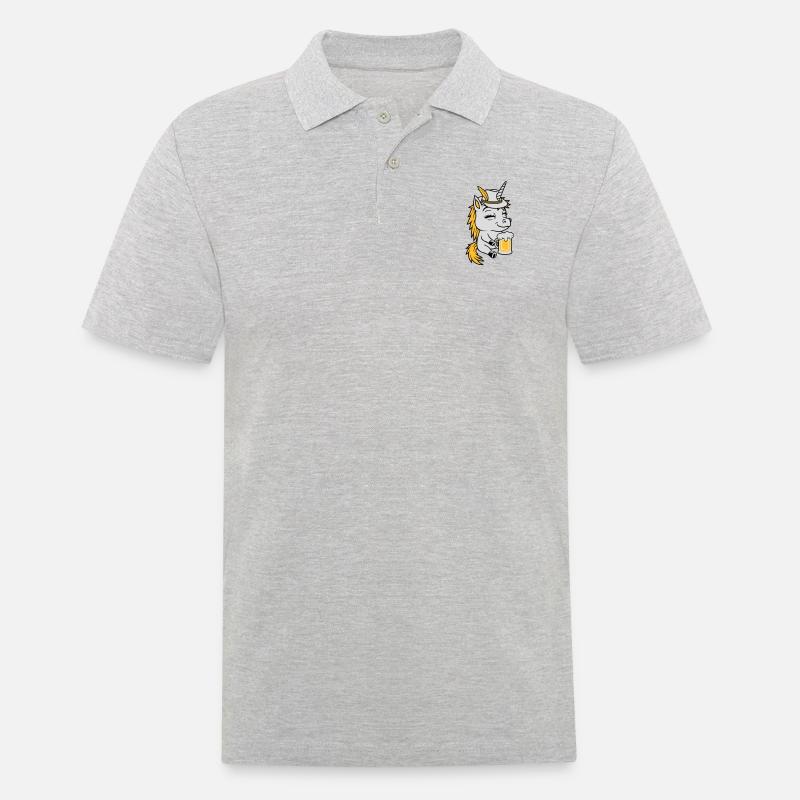 Bier trinkendes sitzendes Einhorn - Männer Poloshirt - Grau meliert