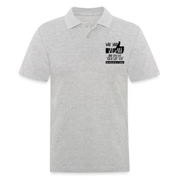 Klima Vegan Daumen hoch SabineVegan HerzAufShirt - Männer Poloshirt - Grau meliert - Vorne - Kai (181cm)