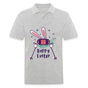 Frohe Ostern vom Skihasen mit Skistöcken - Männer Poloshirt - Grau meliert - Vorne - Kai (181cm)