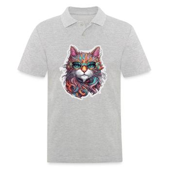 Cool Cat / Funny / Animal / Pet / Crazy - Men's Polo Shirt - heather grey - Front - Kai (181cm)