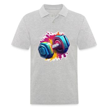 Dumbbell / Weights / Sports / Strength Training / Workout - Men's Polo Shirt - heather grey - Front - Kai (181cm)