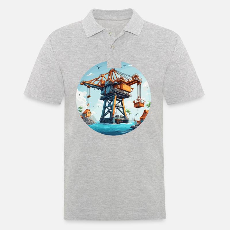 Kran / Baustelle / Seilwinde / Kransystem - Männer Poloshirt - Grau meliert