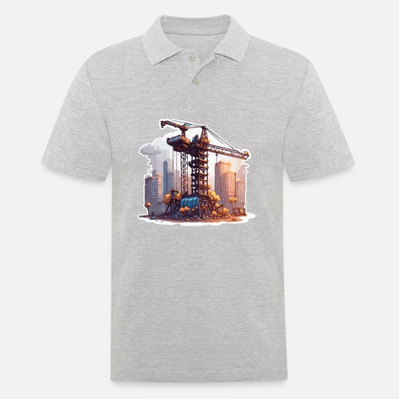 Kran / Baustelle / Seilwinde / Kransystem - Männer Poloshirt - Grau meliert