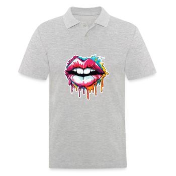 Mund / Lippen / Zähne / Zunge / lächeln / Kuss - Männer Poloshirt - Grau meliert - Vorne - Kai (181cm)