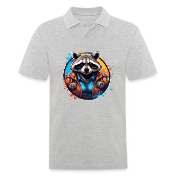 Raccoon / Animal / Zoo / Wild / Cute / Predator - Men's Polo Shirt - heather grey - Front - Kai (181cm)